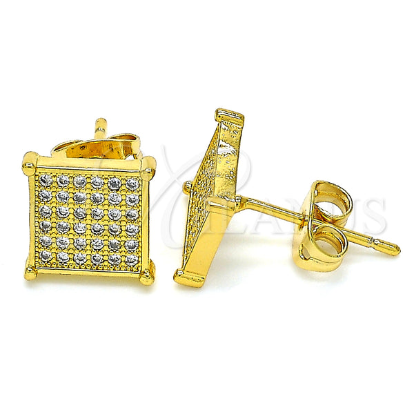 Oro Laminado Stud Earring, Gold Filled Style with White Micro Pave, Polished, Golden Finish, 02.342.0047