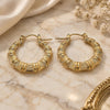 Oro Laminado Medium Hoop, Gold Filled Style Bamboo and Hollow Design, Polished, Golden Finish, 02.60.0149.30