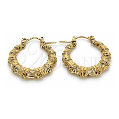 Oro Laminado Medium Hoop, Gold Filled Style Bamboo and Hollow Design, Polished, Golden Finish, 02.60.0149.30