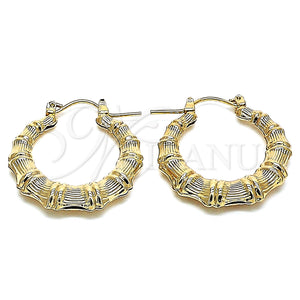Gold Filled Hoop Earrings — Medium Hoop Bamboo and Hollow Design Polished 02.60. — main product view — SKU 130321 | Oro Laminado aretes de aro — Medium Hoop Bamboo and Hollow diseño pulido 02.60. — SKU 130321