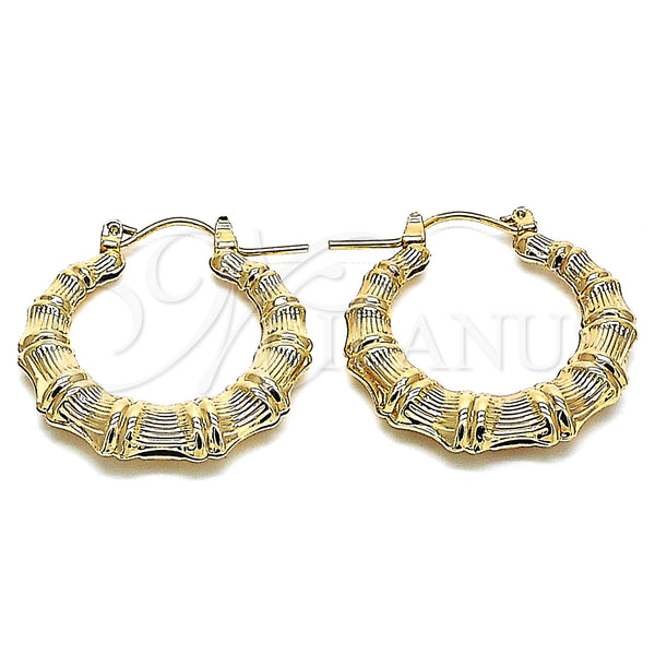 Gold Filled Hoop Earrings — Medium Hoop Bamboo and Hollow Design Polished 02.60. — main product view — SKU 130321 | Oro Laminado aretes de aro — Medium Hoop Bamboo and Hollow diseño pulido 02.60. — SKU 130321