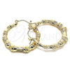 Oro Laminado Medium Hoop, Gold Filled Style Hollow and Bamboo Design, Polished, Golden Finish, 02.60.0149.40