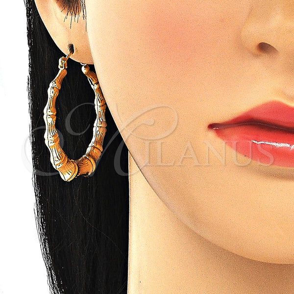 Gold Filled Hoop Earrings — Medium Hoop Bamboo and Hollow Design Polished 02.60. — alternate product view — SKU 130322 | Oro Laminado aretes de aro — Medium Hoop Bamboo and Hollow diseño pulido 02.60. — SKU 130322