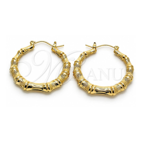 Oro Laminado Medium Hoop, Gold Filled Style Bamboo and Hollow Design, Polished, Golden Finish, 02.60.0149.40