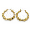 Oro Laminado Medium Hoop, Gold Filled Style Bamboo and Hollow Design, Polished, Golden Finish, 02.60.0149.40