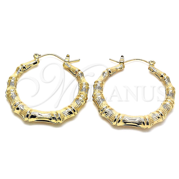 Gold Filled Hoop Earrings — Medium Hoop Bamboo and Hollow Design Polished 02.60. — main product view — SKU 130322 | Oro Laminado aretes de aro — Medium Hoop Bamboo and Hollow diseño pulido 02.60. — SKU 130322