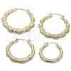 Oro Laminado Medium Hoop, Gold Filled Style Bamboo and Hollow Design, Polished, Golden Finish, 02.60.0149.40