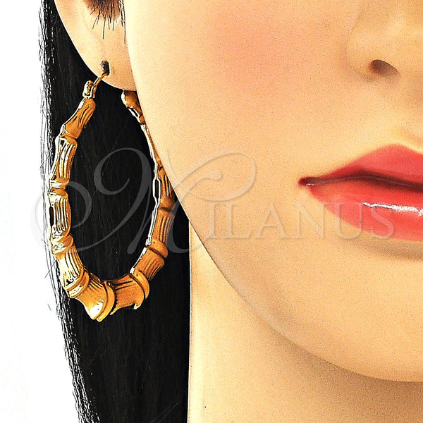 Gold Filled Hoop Earrings — Large Hoop Bamboo and Hollow Design Polished 02.60. — alternate product view — SKU 130323 | Oro Laminado aretes de aro — Large Hoop Bamboo and Hollow diseño pulido 02.60. — SKU 130323
