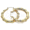 Oro Laminado Large Hoop, Gold Filled Style Bamboo and Hollow Design, Polished, Golden Finish, 02.60.0149.55