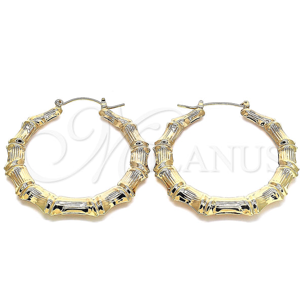 Gold Filled Hoop Earrings — Large Hoop Bamboo and Hollow Design Polished 02.60. — main product view — SKU 130323 | Oro Laminado aretes de aro — Large Hoop Bamboo and Hollow diseño pulido 02.60. — SKU 130323