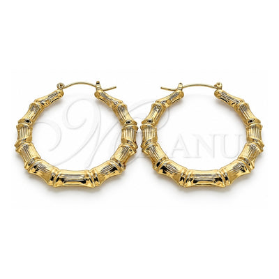 Oro Laminado Large Hoop, Gold Filled Style Bamboo and Hollow Design, Polished, Golden Finish, 02.60.0149.55