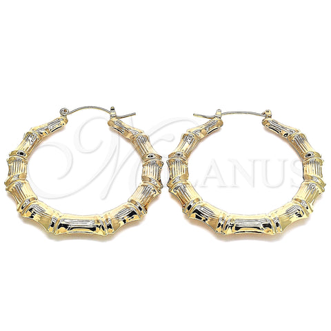 Oro Laminado Large Hoop, Gold Filled Style Bamboo and Hollow Design, Polished, Golden Finish, 02.60.0149.55