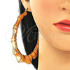 Oro Laminado Extra Large Hoop, Gold Filled Style Hollow and Bamboo Design, Polished, Golden Finish, 02.60.0149.90