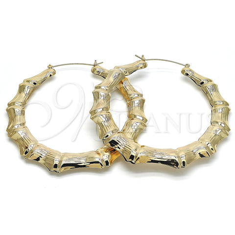 Oro Laminado Extra Large Hoop, Gold Filled Style Hollow and Bamboo Design, Polished, Golden Finish, 02.60.0149.90