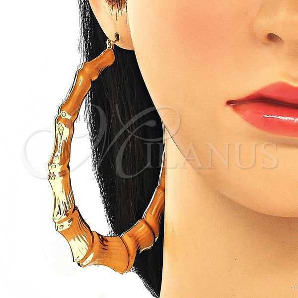 Gold Filled Hoop Earrings — Extra Large Hoop Hollow and Bamboo Design Polished — alternate product view — SKU 130325 | Oro Laminado aretes de aro — Extra Large Hoop Hollow and Bamboo diseño pulido — SKU 130325