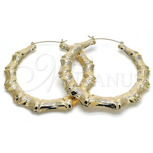 Gold Filled Hoop Earrings — Extra Large Hoop Hollow and Bamboo Design Polished — main product view — SKU 130325 | Oro Laminado aretes de aro — Extra Large Hoop Hollow and Bamboo diseño pulido — SKU 130325