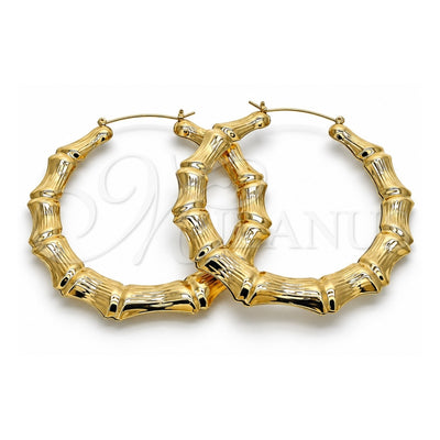 Oro Laminado Extra Large Hoop, Gold Filled Style Hollow and Bamboo Design, Polished, Golden Finish, 02.60.0149.90