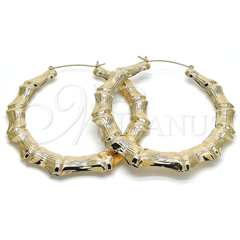 Oro Laminado Extra Large Hoop, Gold Filled Style Hollow and Bamboo Design, Polished, Golden Finish, 02.60.0149.90