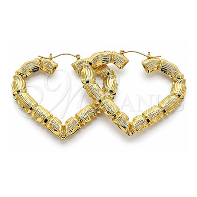 Oro Laminado Extra Large Hoop, Gold Filled Style Heart and Bamboo Design, Polished, Golden Finish, 02.60.0150.75