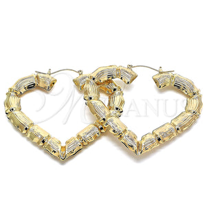 Gold Filled Hoop Earrings — Extra Large Hoop Heart and Bamboo Design Polished — main product view — SKU 130329 | Oro Laminado aretes de aro — Extra Large Hoop corazón and Bamboo diseño pulido — SKU 130329