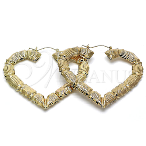 Oro Laminado Extra Large Hoop, Gold Filled Style Heart and Bamboo Design, Polished, Golden Finish, 02.60.0150.85