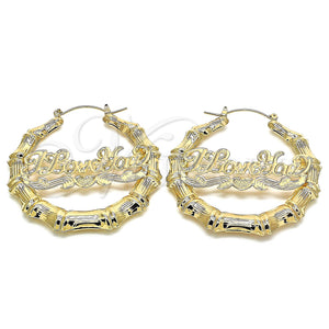Gold Filled Hoop Earrings — Large Hoop Nameplate and Bamboo Design Polished 02.60. — main product view — SKU 130334 | Oro Laminado aretes de aro — Large Hoop Nameplate and Bamboo diseño pulido 02.60. — SKU 130334