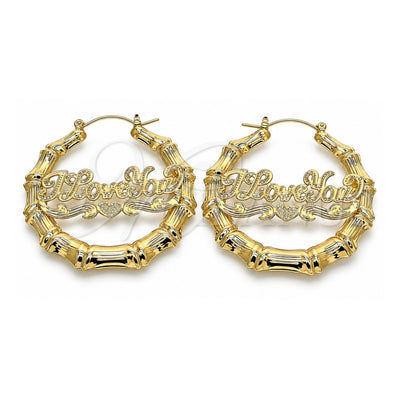 Oro Laminado Large Hoop, Gold Filled Style Nameplate and Bamboo Design, Polished, Golden Finish, 02.60.0152.55
