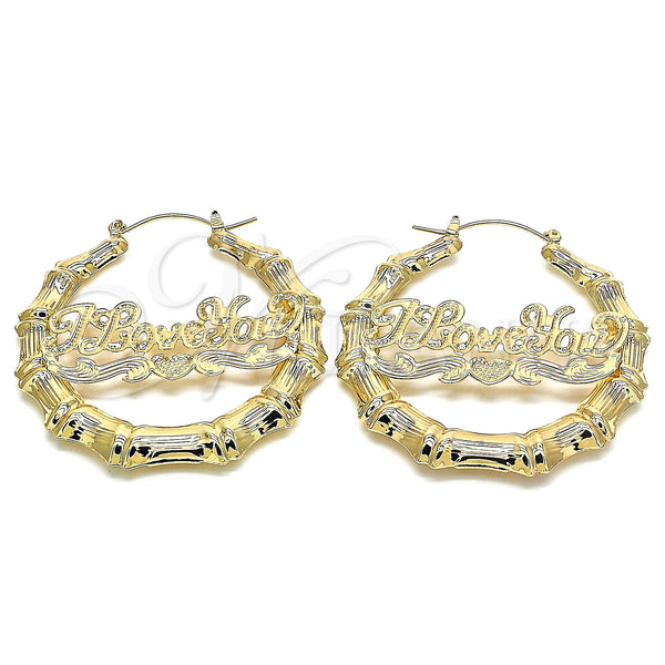 Oro Laminado Large Hoop, Gold Filled Style Nameplate and Bamboo Design, Polished, Golden Finish, 02.60.0152.55