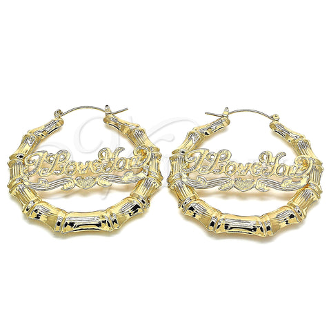 Oro Laminado Large Hoop, Gold Filled Style Nameplate and Bamboo Design, Polished, Golden Finish, 02.60.0152.55