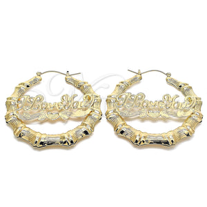Gold Filled Hoop Earrings — Extra Large Hoop Nameplate and Bamboo Design Polished — main product view — SKU 130335 | Oro Laminado aretes de aro — Extra Large Hoop Nameplate and Bamboo diseño pulido — SKU 130335