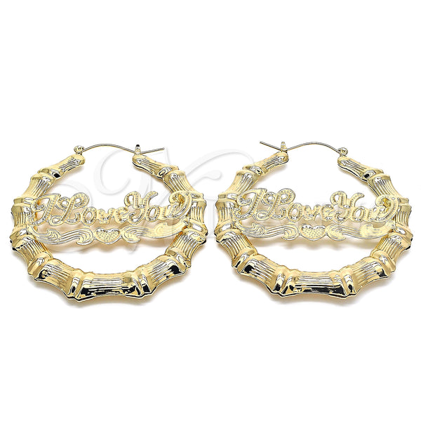 Gold Filled Hoop Earrings — Extra Large Hoop Nameplate and Bamboo Design Polished — main product view — SKU 130335 | Oro Laminado aretes de aro — Extra Large Hoop Nameplate and Bamboo diseño pulido — SKU 130335