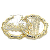 Oro Laminado Extra Large Hoop, Gold Filled Style Nameplate and Bamboo Design, Polished, Golden Finish, 02.60.0152.75