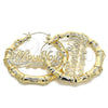 Oro Laminado Extra Large Hoop, Gold Filled Style Nameplate and Bamboo Design, Polished, Golden Finish, 02.60.0152.75