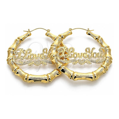 Oro Laminado Extra Large Hoop, Gold Filled Style Nameplate and Bamboo Design, Polished, Golden Finish, 02.60.0152.75