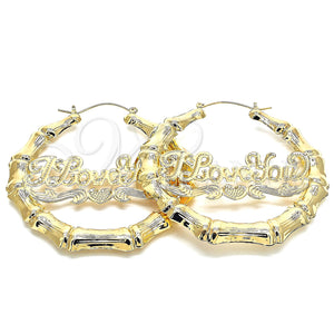 Gold Filled Hoop Earrings — Extra Large Hoop Nameplate and Bamboo Design Polished — main product view — SKU 130336 | Oro Laminado aretes de aro — Extra Large Hoop Nameplate and Bamboo diseño pulido — SKU 130336