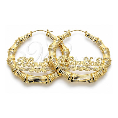 Oro Laminado Extra Large Hoop, Gold Filled Style Nameplate and Bamboo Design, Polished, Golden Finish, 02.60.0152.85