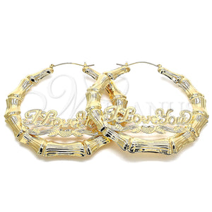 Gold Filled Hoop Earrings — Extra Large Hoop Nameplate and Bamboo Design Polished — main product view — SKU 130337 | Oro Laminado aretes de aro — Extra Large Hoop Nameplate and Bamboo diseño pulido — SKU 130337