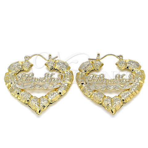 Oro Laminado Medium Hoop, Gold Filled Style Nameplate and Bamboo Design, Polished, Golden Finish, 02.60.0153.40