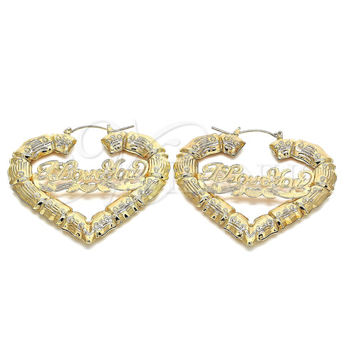 Oro Laminado Extra Large Hoop, Gold Filled Style Nameplate and Bamboo Design, Polished, Golden Finish, 02.60.0153.65