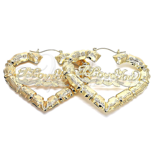 Gold Filled Hoop Earrings — Medium Hoop Heart and Nameplate Design Polished 02.60. — main product view — SKU 130341 | Oro Laminado aretes de aro — Medium Hoop corazón and Nameplate diseño pulido 02.60. — SKU 130341