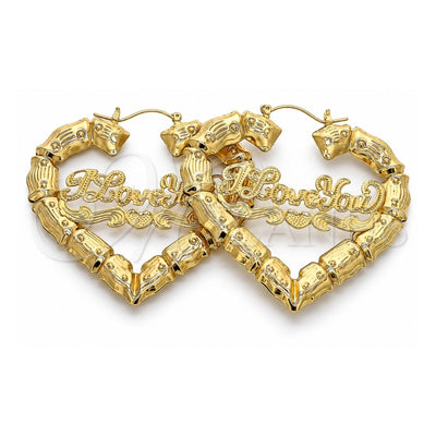 Oro Laminado Medium Hoop, Gold Filled Style Heart and Nameplate Design, Polished, Golden Finish, 02.60.0153.75