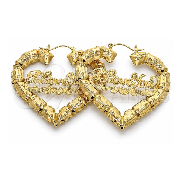 Oro Laminado Medium Hoop, Gold Filled Style Heart and Nameplate Design, Polished, Golden Finish, 02.60.0153.75