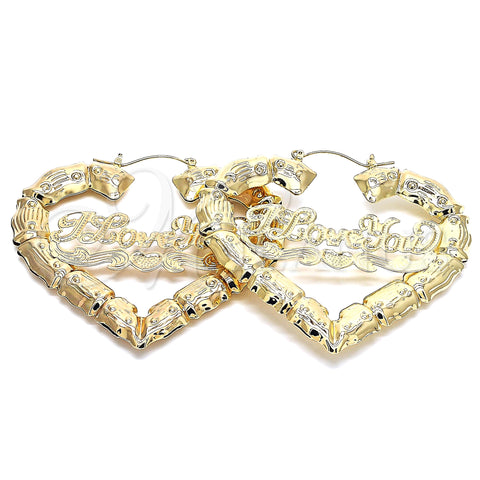 Oro Laminado Medium Hoop, Gold Filled Style Heart and Nameplate Design, Polished, Golden Finish, 02.60.0153.75