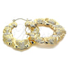 Oro Laminado Medium Hoop, Gold Filled Style Hugs and Kisses and Bamboo Design, Polished, Golden Finish, 02.60.0154.45