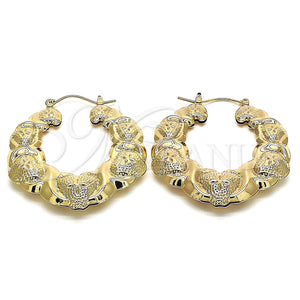 Gold Filled Hoop Earrings — Medium Hoop Hugs and Kisses and Bamboo Design — main product view — SKU 130344 | Oro Laminado aretes de aro — Medium Hoop Hugs and Kisses and Bamboo diseño — SKU 130344