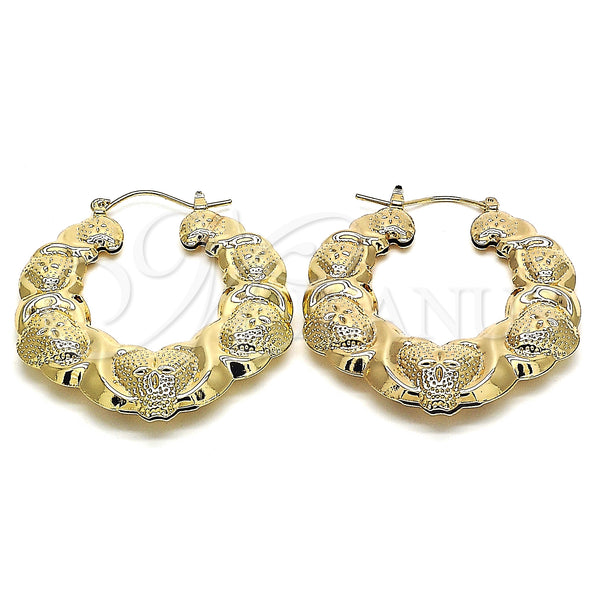 Gold Filled Hoop Earrings — Medium Hoop Hugs and Kisses and Bamboo Design — main product view — SKU 130344 | Oro Laminado aretes de aro — Medium Hoop Hugs and Kisses and Bamboo diseño — SKU 130344