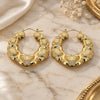 Oro Laminado Large Hoop, Gold Filled Style Hugs and Kisses and Bamboo Design, Polished, Golden Finish, 02.60.0154.55
