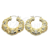 Oro Laminado Large Hoop, Gold Filled Style Hugs and Kisses and Bamboo Design, Polished, Golden Finish, 02.60.0154.55