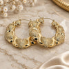 Oro Laminado Extra Large Hoop, Gold Filled Style Hugs and Kisses and Bamboo Design, Polished, Golden Finish, 02.60.0154.65