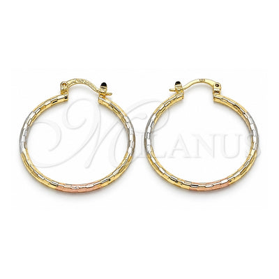 Oro Laminado Medium Hoop, Gold Filled Style Diamond Cutting Finish, Tricolor, 02.170.0295.30